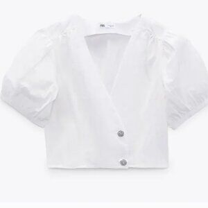 NWT Zara Puff Sleeve Top with Jewel Buttons